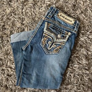 Rock Revival Denim with Gold Embroidery Capri Pants